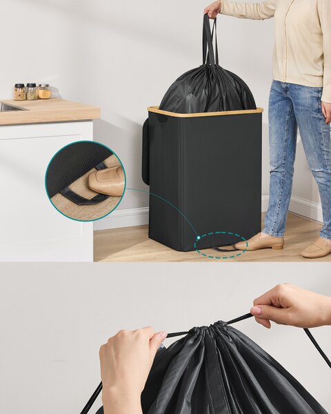 SONGMICS Koš na tříděný odpad 140 l vnitřní sáček s uchy černá