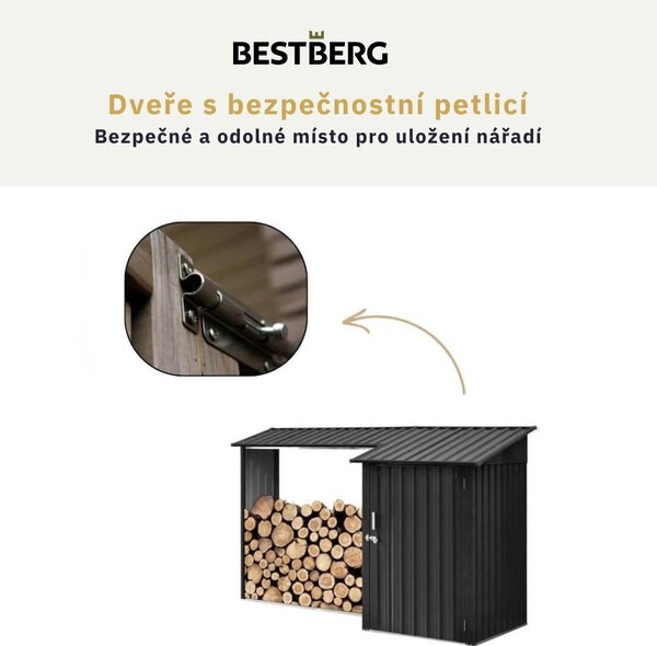 Zahradní dřevník BestBerg DD-3A / 2,8 m² / 270 x 105 x 158 cm / šedá