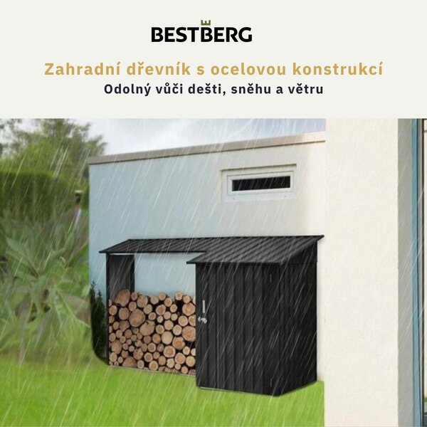 Zahradní dřevník BestBerg DD-3A / 2,8 m² / 270 x 105 x 158 cm / šedá