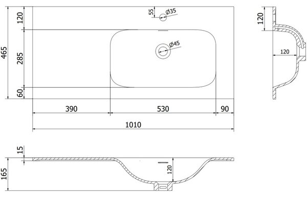 Mexen Rivel koupelnová skříňka 100 cm s umyvadlem Vela pravá, 1S, 1D, rýhovaná, bílá matná