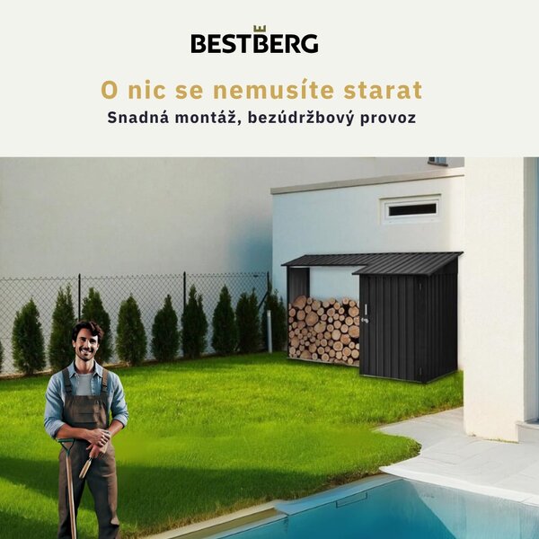 Zahradní dřevník BestBerg DD-3A / 2,8 m² / 270 x 105 x 158 cm / šedá