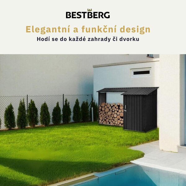 Zahradní dřevník BestBerg DD-3A / 2,8 m² / 270 x 105 x 158 cm / šedá