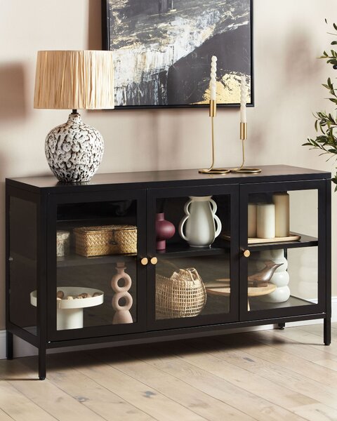 Prosklená komoda NEWPORT Kov 115 cm Černá