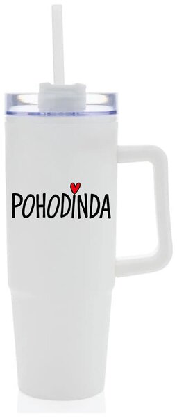 POHODINDA - bílá cestovní termoska s průhledným víčkem 900 ml