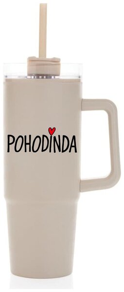 POHODINDA - béžová cestovní termoska s průhledným víčkem 900 ml