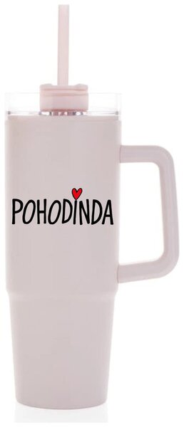 POHODINDA - růžová cestovní termoska s průhledným víčkem 900 ml