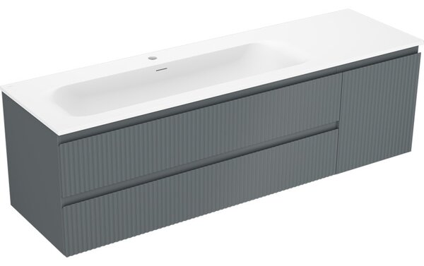 Mexen Rivel koupelnová skříňka 160 cm s umyvadlem Vela levým, 2S, 1D, rýhovaná, grafit/bílá mat