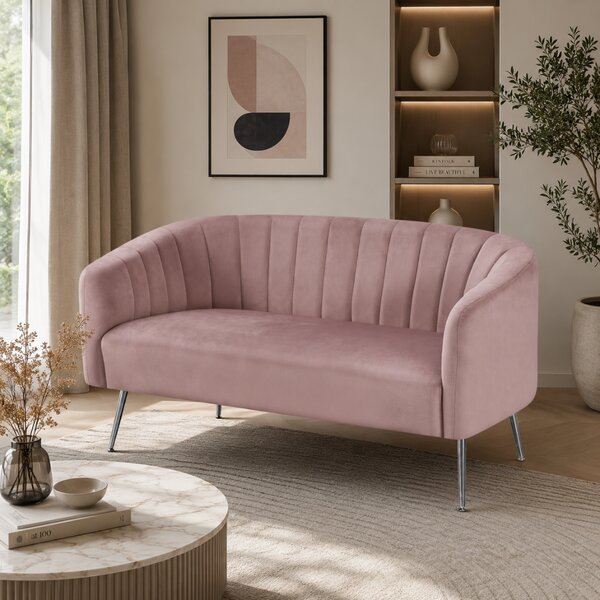 KONDELA Designový 2-sed, růžová Velvet látka/chrom-stříbrný, BAGY