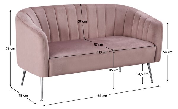 KONDELA Designový 2-sed, růžová Velvet látka/chrom-stříbrný, BAGY