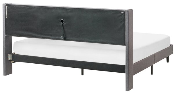 LED postel Tkanina BEAULIEU 180 x 200 cm s úložným prostorem s USB portem Tmavě šedá