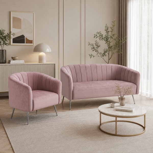 KONDELA Designový 2-sed, růžová Velvet látka/chrom-stříbrný, BAGY