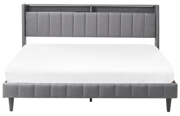 LED postel Tkanina BEAULIEU 180 x 200 cm s úložným prostorem s USB portem Tmavě šedá