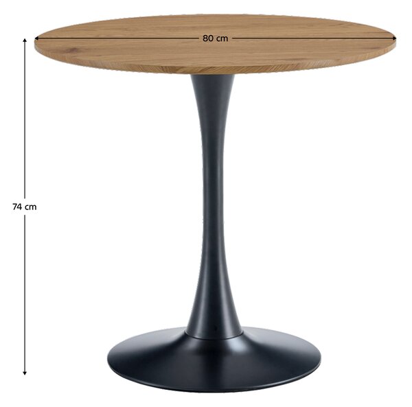 KONDELA Jídelní stůl, dub/černá, průměr 80 cm, REVENTON NEW
