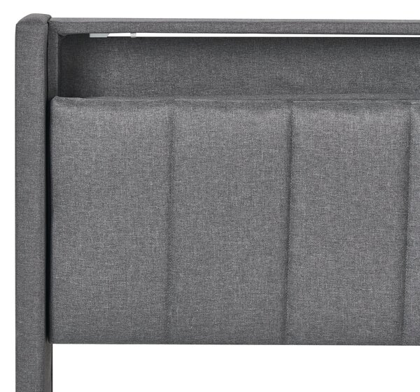 LED postel Tkanina BEAULIEU 180 x 200 cm s úložným prostorem s USB portem Tmavě šedá