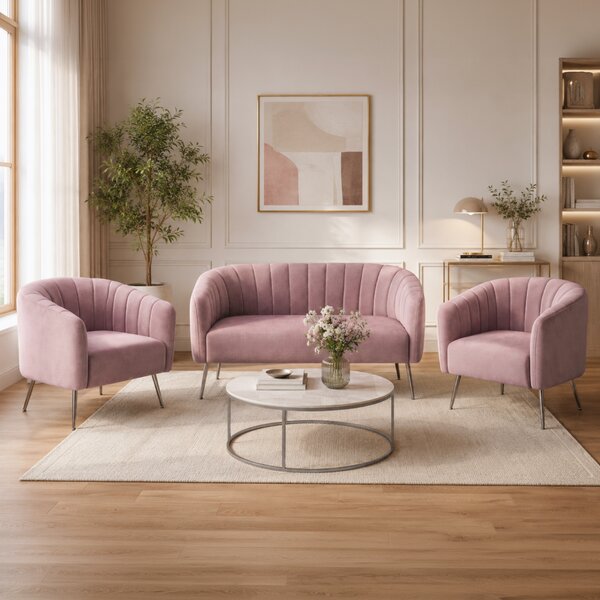 KONDELA Designový 2-sed, růžová Velvet látka/chrom-stříbrný, BAGY