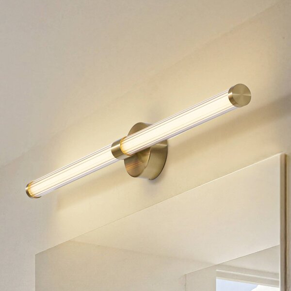 Lucande LED nástěnné světlo Melisa, zlaté, 90 cm, IP44, Mosaz / zlato, Koupelna, Sklo, Moderní