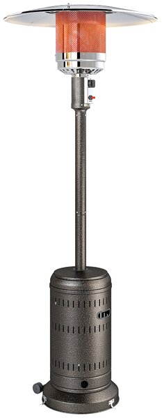 Outsunny plynový venkovní ohřívač 11 kW s automatickým vypnutím a kolečky, přenosný patio ohřívač na terasu, zahradu a balkon, 82 × 82 × 223 cm, tmavě