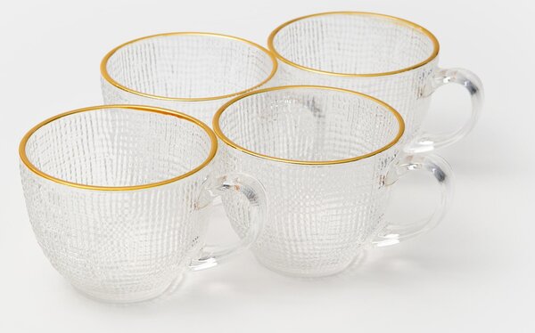 Sinsay - Sada skleněných hrnků s reliéfem a zlatým okrajem 4 pack - bílá