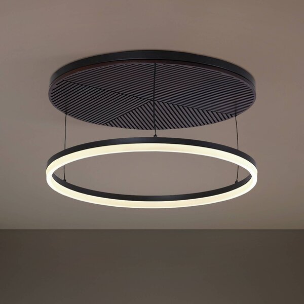 Lucande LED stropní svítidlo Orven, černá/dřevo, Ø50cm, stmívatelné, stmívatelný, Černá, Obývací pokoj / jídelna, kov, Moderní