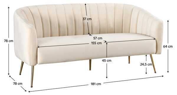 KONDELA Designový 3-sed, béžová Velvet látka/gold chrom-zlatý, BAGY