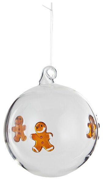 HANG ON Skleněná koule perníkový panáček 8 cm - čirá
