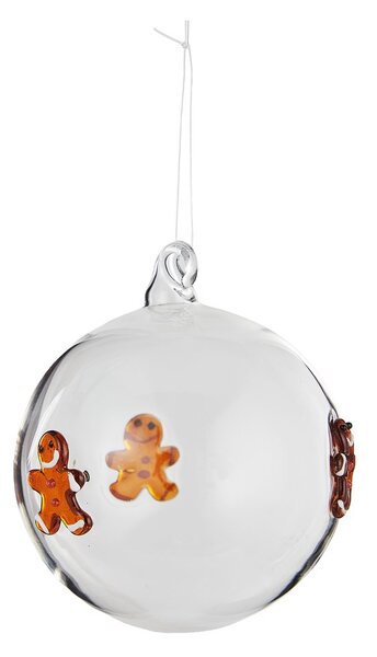 HANG ON Skleněná koule perníkový panáček 8 cm - čirá