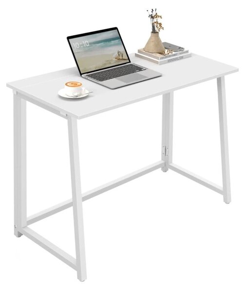 Set do pracovny ZARIMO stůl 80x40 cm, bílá + křeslo AVOLA z eko kůže, šedo-bílá