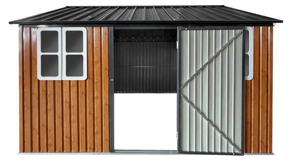 KONDELA Plechový zahradní domek na nářadí, hnědá/antracitová, 3,6x3,1x2,5 m, GABKO