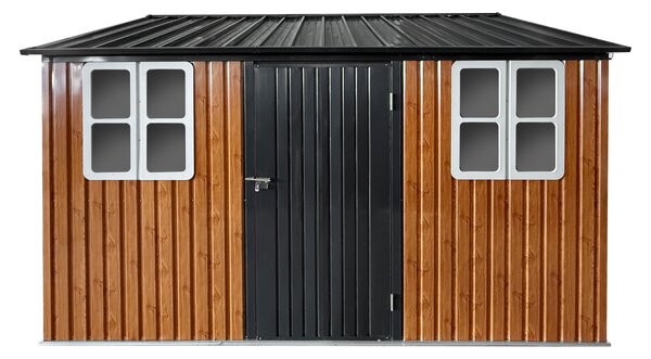 KONDELA Plechový zahradní domek na nářadí, hnědá/antracitová, 3,6x3,1x2,5 m, GABKO