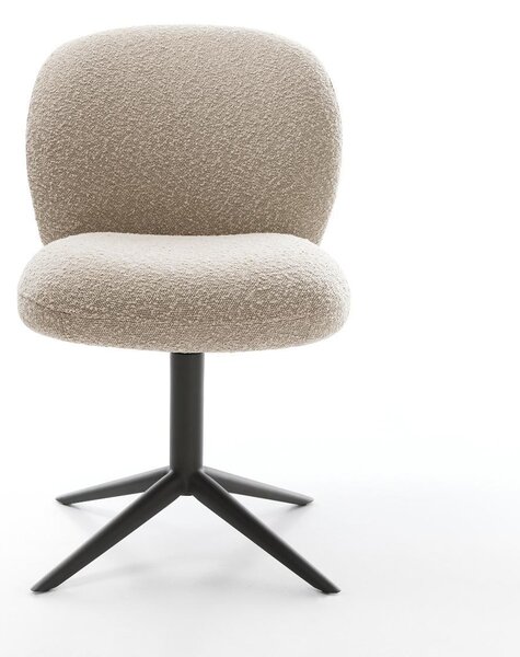 DELIFE Jídelní židle Nube-Flex bouclé tmavě béžová křížová podnož černá 360° otočný houpací funkce taštičkové pružiny