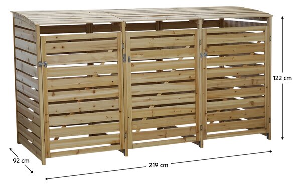 KONDELA Dřevěný box na tři odpadkové koše, přírodní, BRUDO TYP 2
