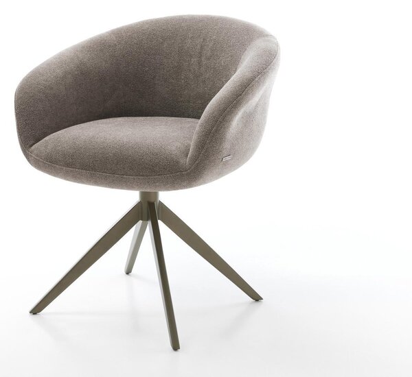 DELIFE Jídelní židle Vinka-Flex s područkami strukturovaná látka Měkký taupe široká křížová podnož titanová barva 360° otočná houpací funkce taštičkové pružiny