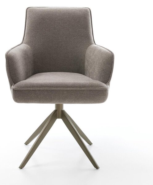 DELIFE Jídelní židle Heira-Flex s područkami strukturovaná látka měkká taupe široká křížová podnož titanová barva otočná o 360° houpací funkce taštičkové pružiny