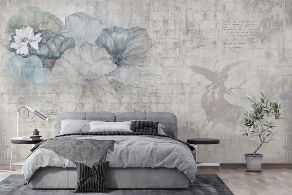 Fototapety Květiny a lov ve stylu grunge, Fototapety textury, u04724 : uwalls.cz