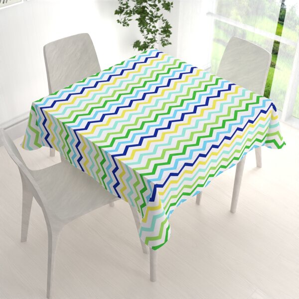 Biante Bavlněný čtvercový ubrus Sandra SA-378 Zeleno-modro-žluté cik-cak proužky 120x120 cm