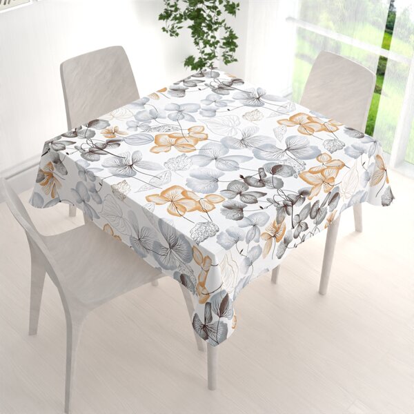 Biante Bavlněný čtvercový ubrus Sandra SA-367 Šedo-oranžové květy na bílém 90x90 cm
