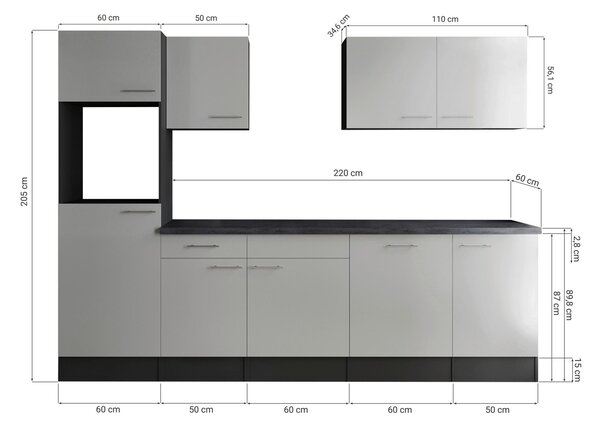 KUCHYŇSKÝ BLOK BEZ SPOTŘEBIČŮ 280 cm Respekta - Online Only kuchyňské linky, Online Only