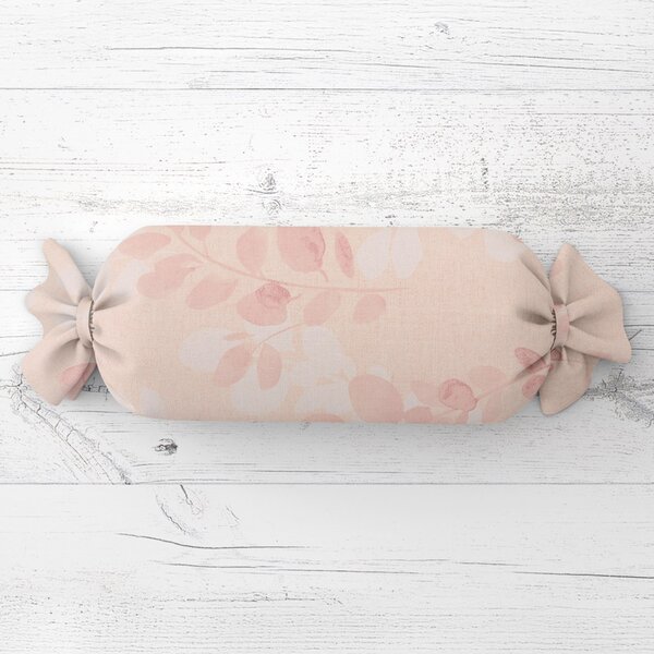 Biante Polštář válec bonbon Sandra SA-682 Eukalyptové listy na pastelově růžovém 15x40 cm