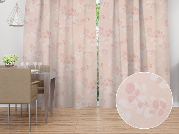 Biante Bavlněný závěs Sandra SA-682 Eukalyptové listy na pastelově růžovém 140x140 cm