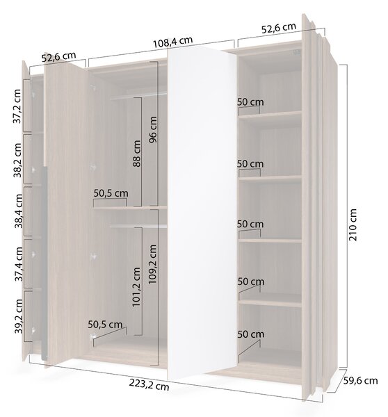 Otevírací skříň Flaro 223 cm s osvětlením - dub dunin