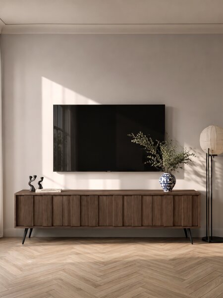 Moderní RTV skříňka Flaro 184 cm s osvětlením - dub dunin
