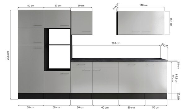 KUCHYŇSKÝ BLOK BEZ SPOTŘEBIČŮ 340 cm Respekta - Online Only kuchyňské linky, Online Only