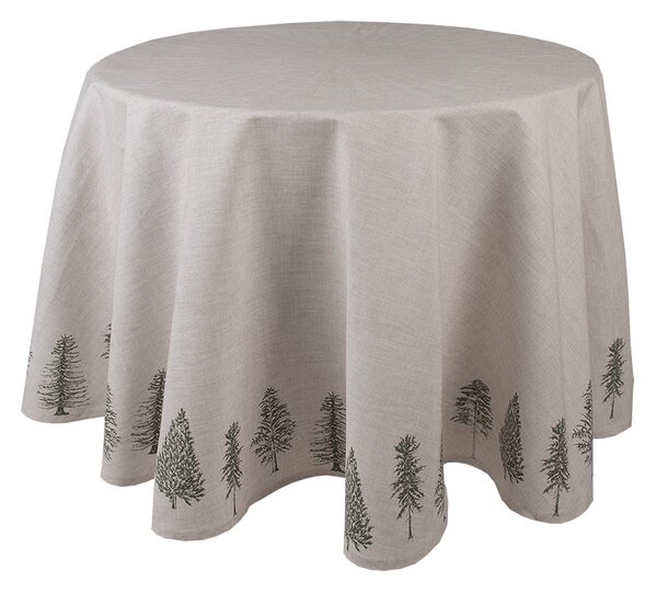 Béžový bavlněný kulatý ubrus se stromky Natural Pine Trees - Ø 170 cm - Clayre & Eef