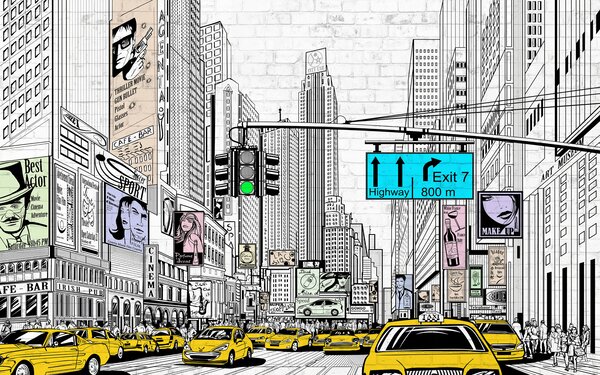 Fototapety Megapolis v komiksovém stylu, Fototapety teen room, Fototapety pro dospívajícího chlapce, u21095 : uwalls.cz