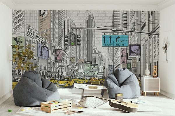 Fototapety Megapolis v komiksovém stylu, Fototapety teen room, Fototapety pro dospívajícího chlapce, u21095 : uwalls.cz