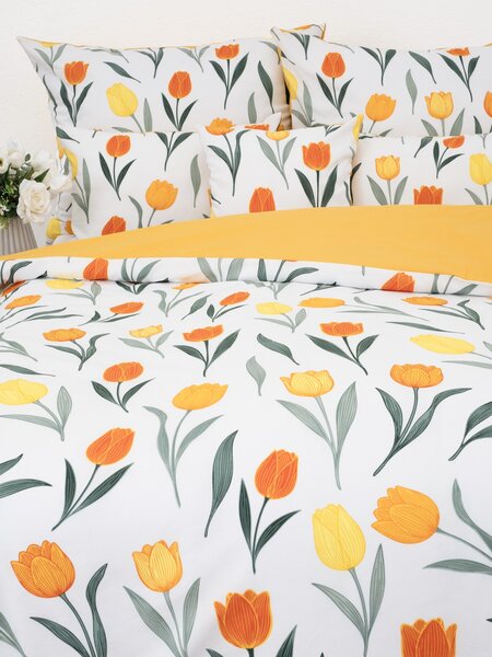 MK Lůžkoviny Bavlněné povlečení Renforcé - Květy tulipánů oranžové 140 × 200 cm, 70 x 90 cm