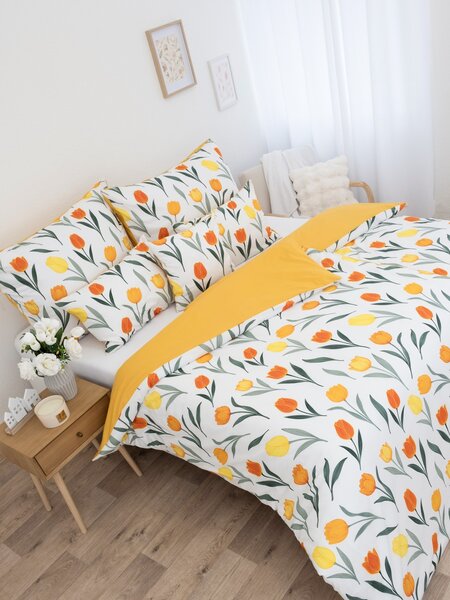 MK Lůžkoviny Bavlněné povlečení Renforcé - Květy tulipánů oranžové 140 × 200 cm, 70 x 90 cm