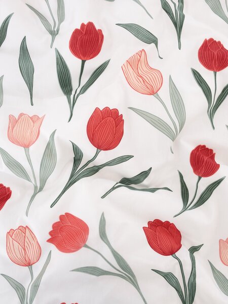 MK Lůžkoviny Bavlněné povlečení Renforcé - Květy tulipánů červené 140 × 200 cm, 70 x 90 cm