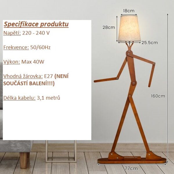 Stojací lampa dřevěný panák, 160 cm EU10099DE