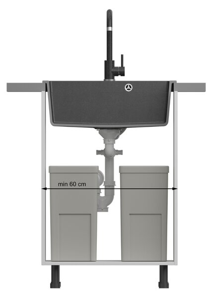Šedý kuchyňský granitový dřez QUADRON Kurt 110 s příslušenstvím bez baterie